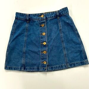 0165 Vintage 90s Denim Mini Skirt | Button Front High Rise Blue Jean Skirt Y2K